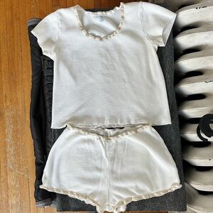 Cream brandy melville waffle knit sleep set